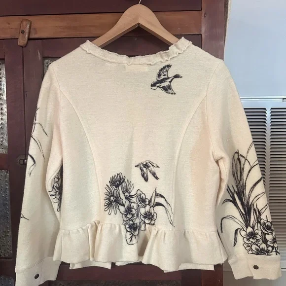 Anthropologie sleeping on snow Peplum Cardigan Cream With Pockets Size Large - Picture 4 of 7